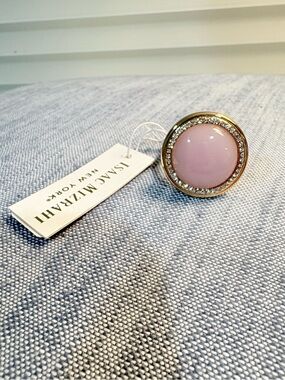Isaac Mizrahi Gold-Tone Pink Cabochon Ring with Crystal Halo